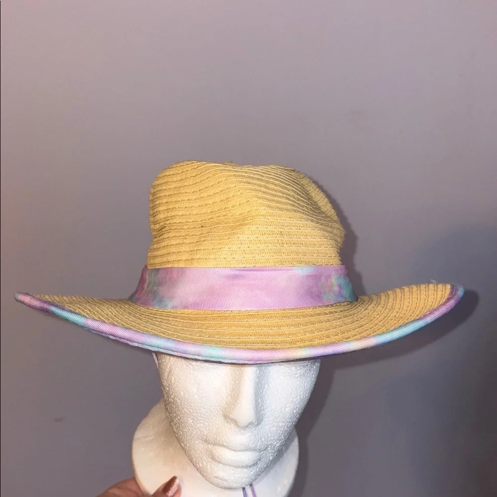 Tommy Bahama Kids Tie Dye Straw Wide Brim Sun Hat OS With Chin Strap